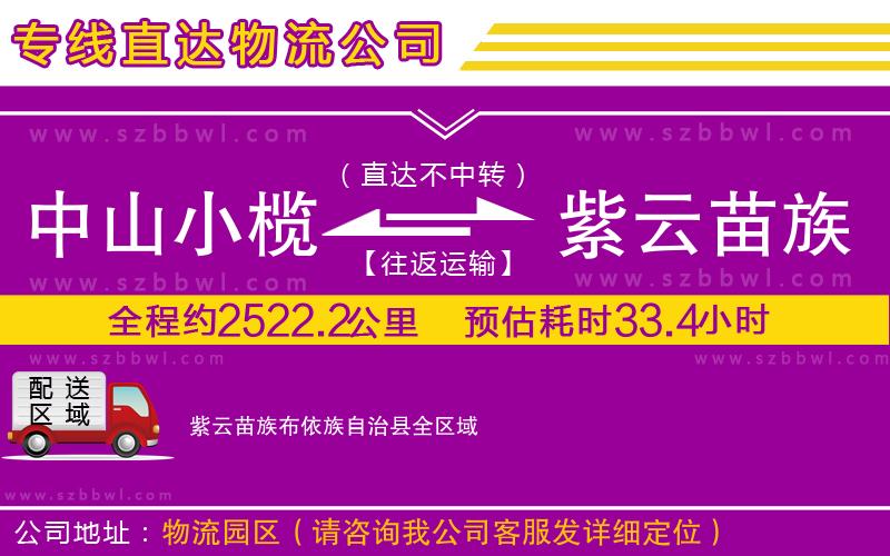 中山小欖到紫云苗族布依族自治縣物流公司