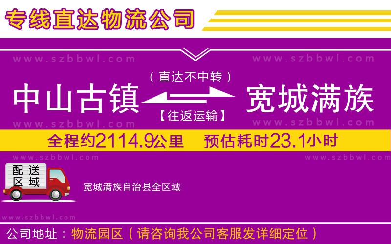 中山古鎮(zhèn)到寬城滿族自治縣物流專線