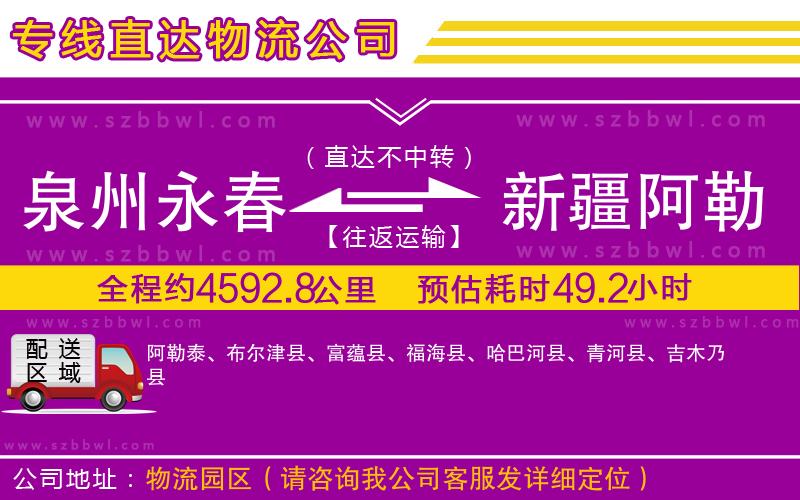 泉州永春到新疆阿勒泰地區(qū)物流專線